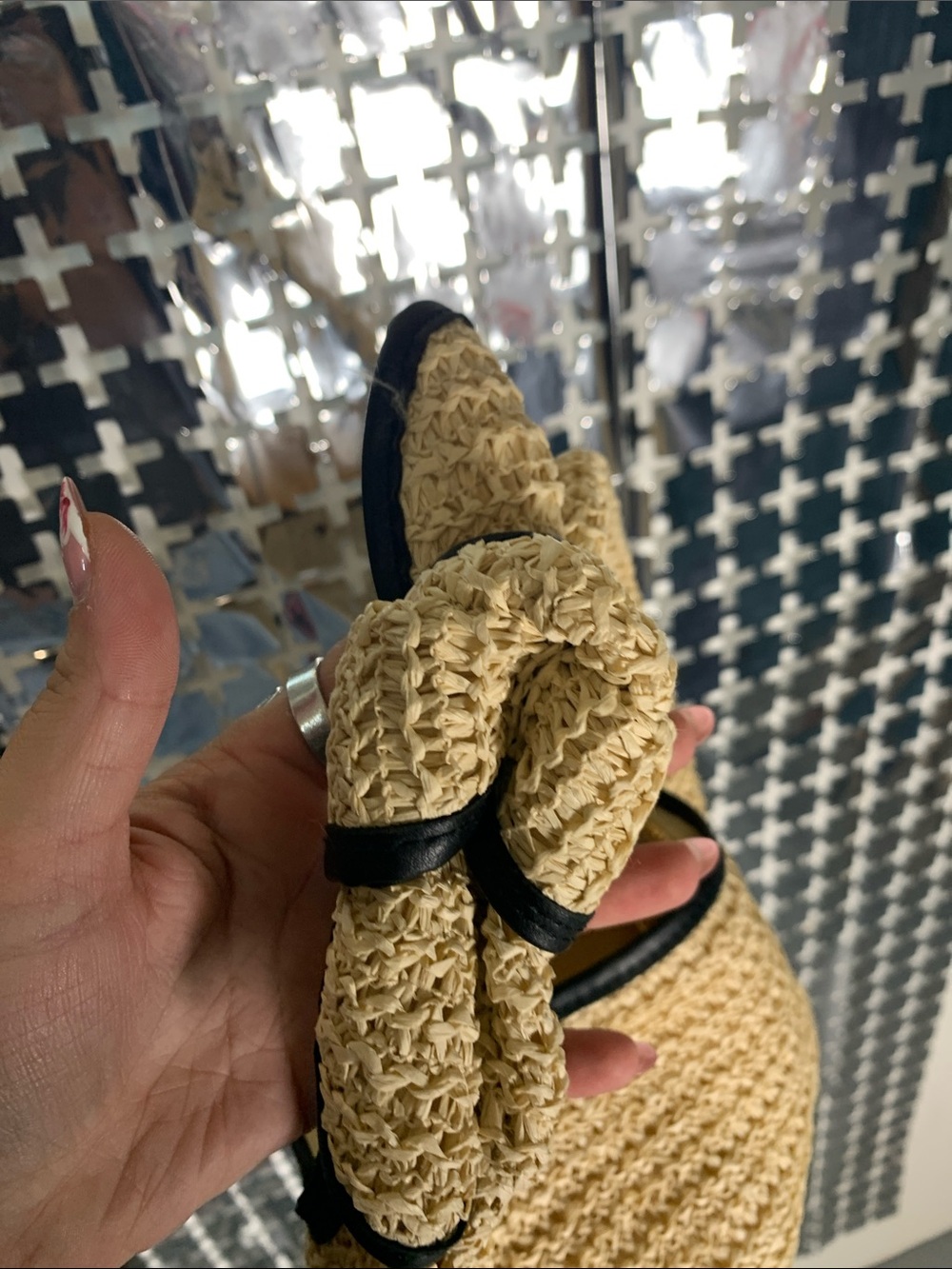 Woven Straw Hobo Bag with Black Trim - Picture 4 of 4